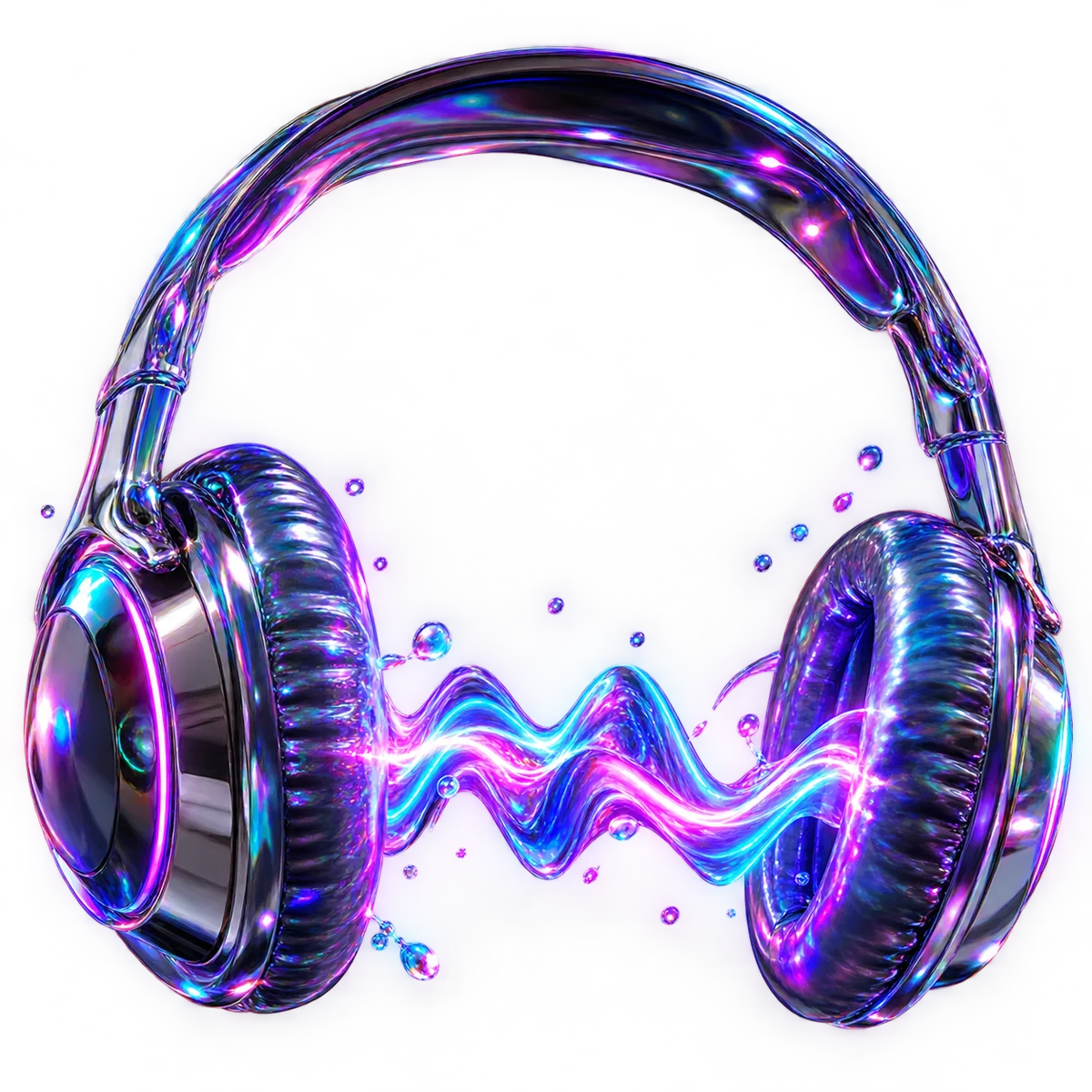 Elemento de cromo líquido representando el departamento de diseño sonoro y producción musical